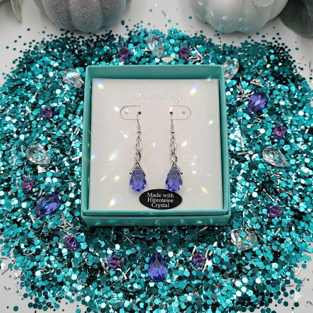 Swarovski Pierced Dangle Purple Silver Tone Earrings NIB